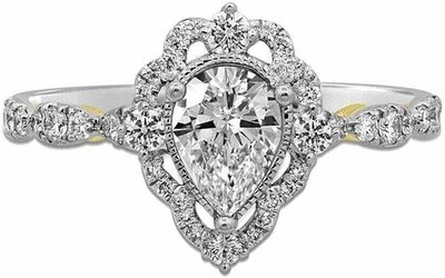 Pear Cut Simulated Diamond Vintage Style Teardrop Ring 14K Two Tone Gold Plated