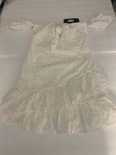 NWT Fashion Nova  White Mini Baby Doll Eyelet Mini Dress Sz M (Jr) Y2K Coquette
