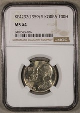 1959 South Korea 100 Hwan Uncirculated NGC MS64
