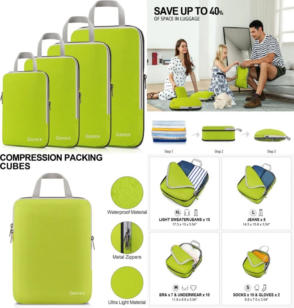 3PCS Compression Packing Cubes Expandable Storage Travel Luggage