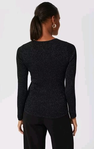 Hobbs Mariella Blue Sparkly Rib Knit Fitted Jumper Size Medium Occasion Party - Picture 4 of 15