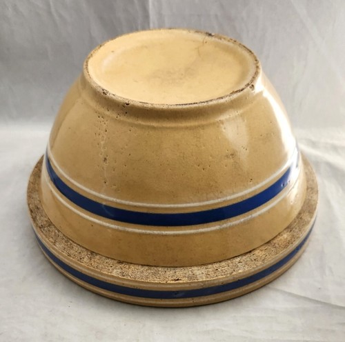 Antique Yellow Ware Size 8 Stoneware Crock Blue Bands 8" MIXING BOWL - Picture 4 of 5
