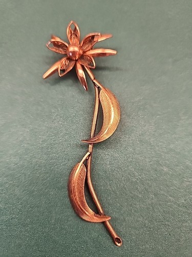Vintage Copper Long Brooch Pin Mid Century Daisy Flower