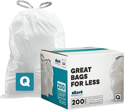 Custom Fit Trash Bags, Compatible with Simplehuman Code Q (200 Count) White Draw