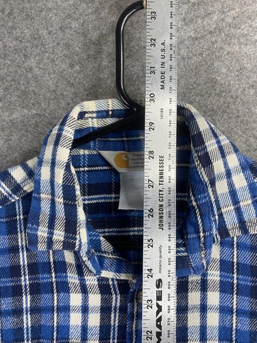 Ropa exterior Carhartt de franela para hombre grande azul resistente a cuadros con botones - Imagen 7 de 8