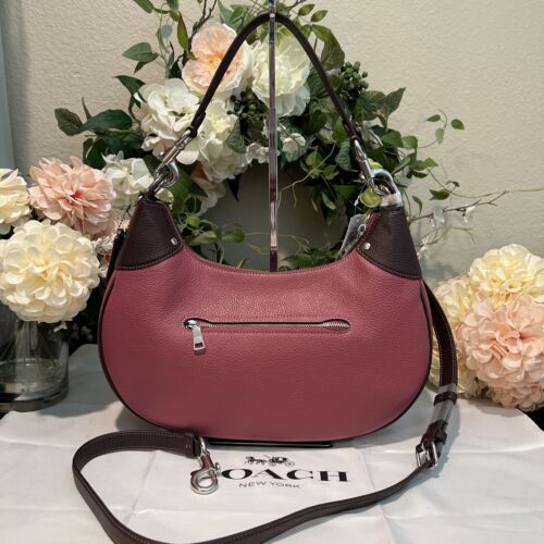 COACH Pebble Leather MARA Hobo Shoulder Bag w/Crossbody~Raspberry/Wine/Burgandy - Picture 2 of 9
