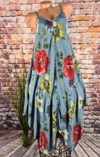 Italy BEACH A-LINE STRAPPY TUNIC POINTED DRESS Floral Pattern BLUE 36-42