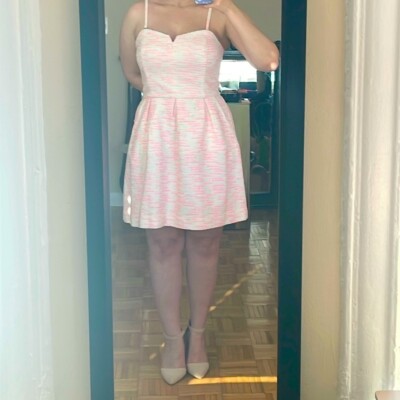 Anthropologie Moulinette soeurs vetements pink white tweed removable strap dress