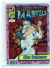 * MAX SCHERZER 2022 DONRUSS DIAMOND MARVELS PINK FIREWORKS HOLO # 5