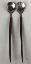 Wood Handle Stainless Salad Servers Spoon And Fork 13” Japan MCM Danish Style