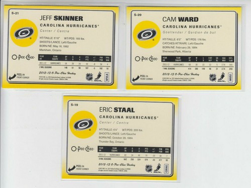 12/13 OPC Carolina Hurricanes Stickers 3 Cards - Staal Ward Skinner - Picture 2 of 2