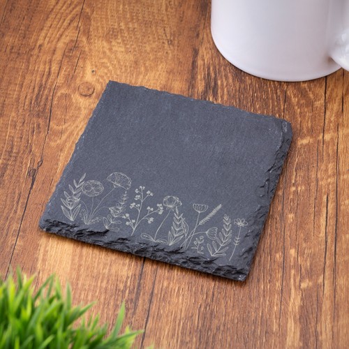 Wild Flower Slate Placemat Coaster Set Laser Engraved Shabby Chic Gift - Picture 4 of 6