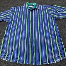 Vtg Wearguard Work Shirt Mens Medium Short Sleeve Button Up Blue Stripe Pocket