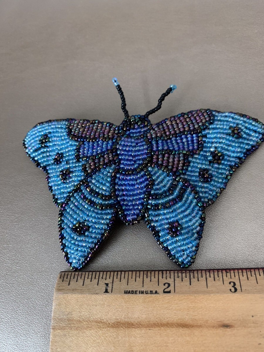 Vintage Large Beaded Butterfly Barrette Blue Teal Handmade  display picture 2
