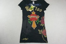 Ed Hardy Tattoo Love Womens Size Medium Short Sleeve Shirt Black Rhinestones