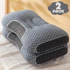 2PK Ergonomic Orthopedic Contour Knit Massage Pillow Sleep Neck Pain Gray Grey