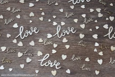 100 piece mix Cursive love words and tiny wood hearts Wedding Decor wooden