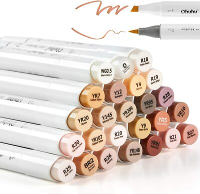 Ohuhu Brush & Chisel, 24 Skin-Tone Colors , Alcohol-based Brush Markers for  Kids