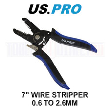 US PRO Tools Precision Wire Strippers Cutters 7 Inch 0.6 - 2.6mm Safety Lock 