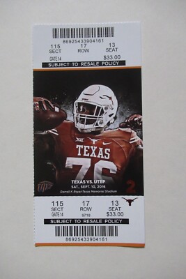 TEXAS LONGHORNS VS UTEP MINERS 9/10/2016 FULL TICKET ~ AARON JONES