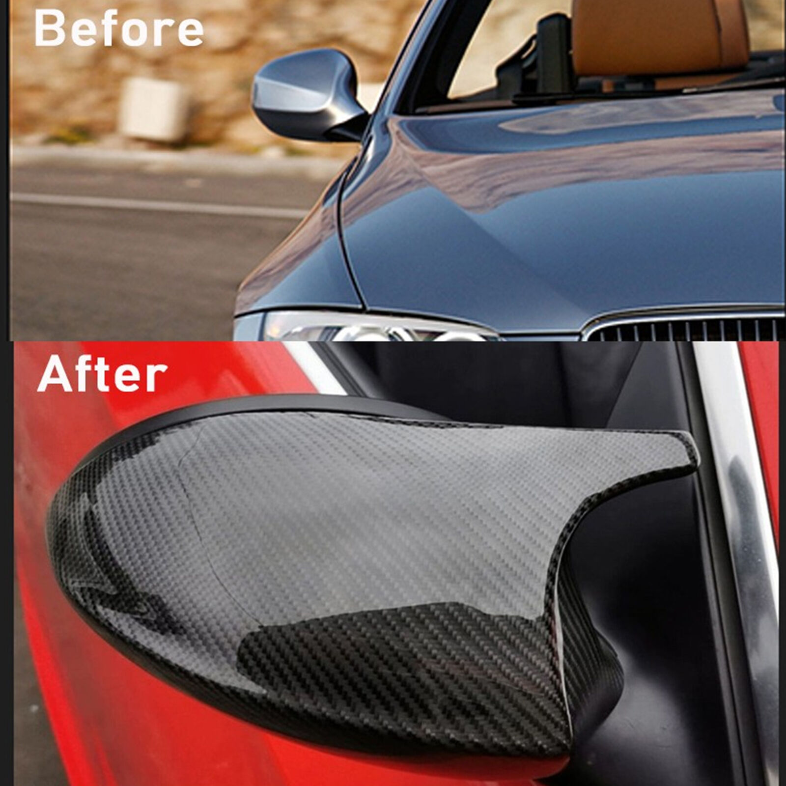 Image of 2pcs Carbon Fiber Style Side Mirror Caps Protection Cover Fit Für E90 LIF