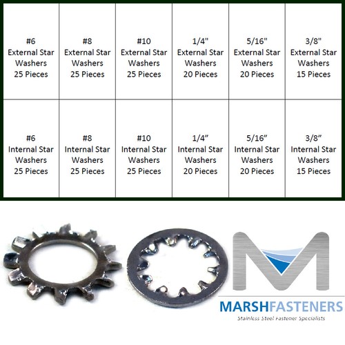410 Edelstahl Innen Außen Stern Sicherungsscheibe Sortiment Unterlegscheiben Kit - Bild 1 von 5
