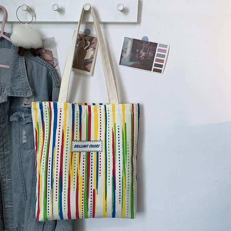 Bolso de Lona Nuevo Bolso Escolar Arco Iris Rayas Bolso de Viaje Bolso de Compras Un Hombro Foto 4 de 4