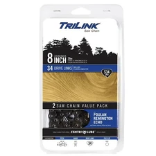 TriLink Saw Chain 8" - 34 Drive Links 0.34" Gauge (2 Pack) - Black