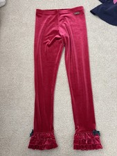 Girls Matilda Jane red ruffle bottom bow velour leggings 16.