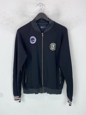 Fred Perry Black No Pattern Bomber Jacket Zip Closure Logo M