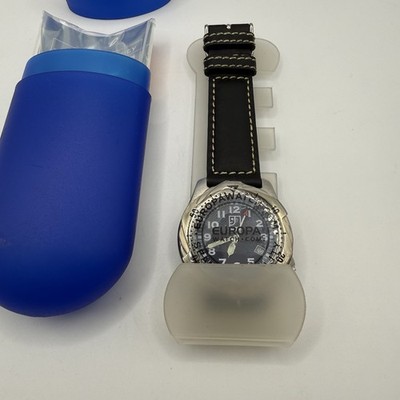 Europa Watch Co. Stopwatch Style Watch Leather Strap Goodwill New Needs Battery