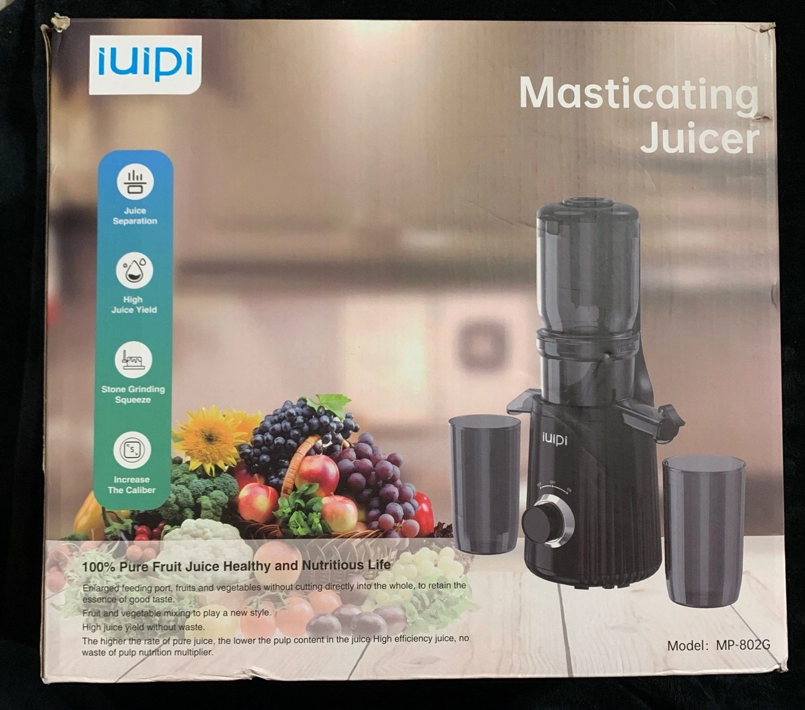 IUIPI Juicer Cold Press Slow Masticating Whole Fruit & Vegetable MP-802G
