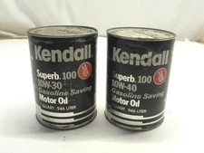 VINTAGE LOT OF 2 KENDALL SUPERB 100 MOTOR OIL 1 QUART CANS EMPTY USED PRE-OWNED 