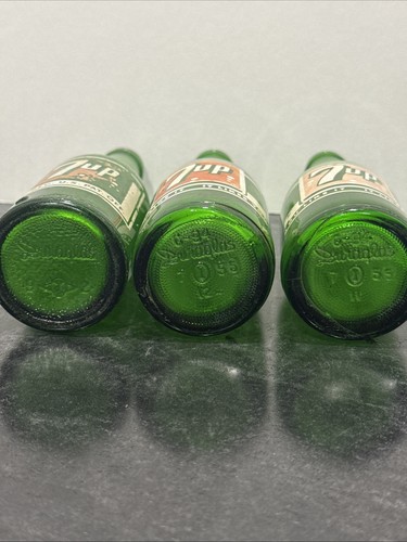 3 VINTAGE GLAS 7UP FLASCHEN - 7 OZ - GRÜNES GLAS Top Zustand - Bild 3 von 3