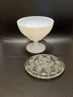 Vintage Milk Glass Pedestal Flower Bowl With Clear Glass Flower Frog Insert 5”