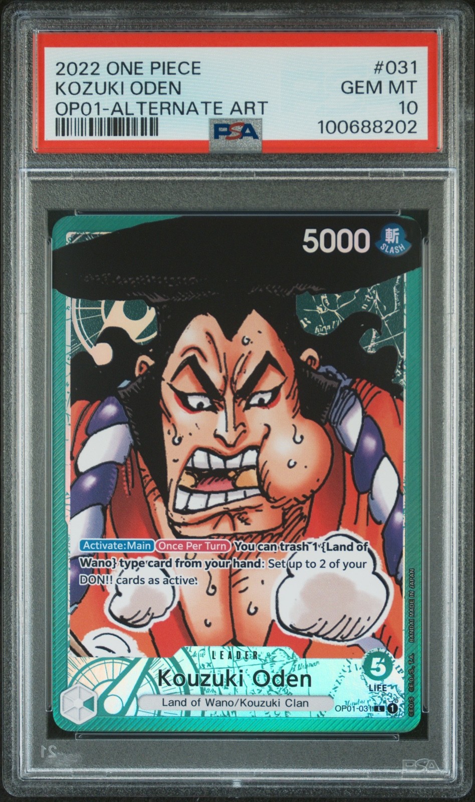 One Piece OP01-031 Kouzuki Oden Alternate Art Leader Romance Dawn PSA 10 English