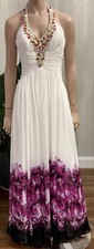 Tony Bowls Paris Mon Cheri Beaded Halter Gown Dress White Pink Ombre Prom 4
