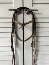 New Riata Rawhide Wrapped Futurity Brow Western Horse Headstall & reins