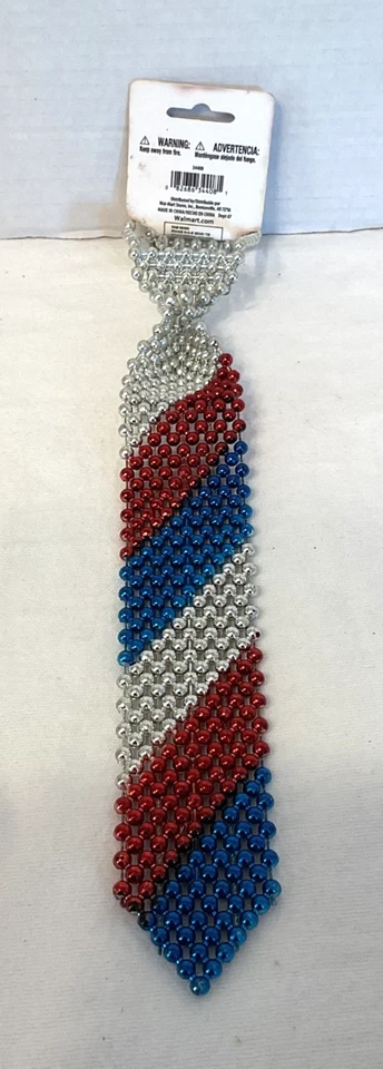 Patriotic Bead Tie Pullover Red Silver Blue Halloween Costume 4th of July 24” - Image 4 of 4