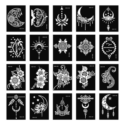 20 Sheets Temporary Tattoo Stencil Kit, Templates for Medium, Black 