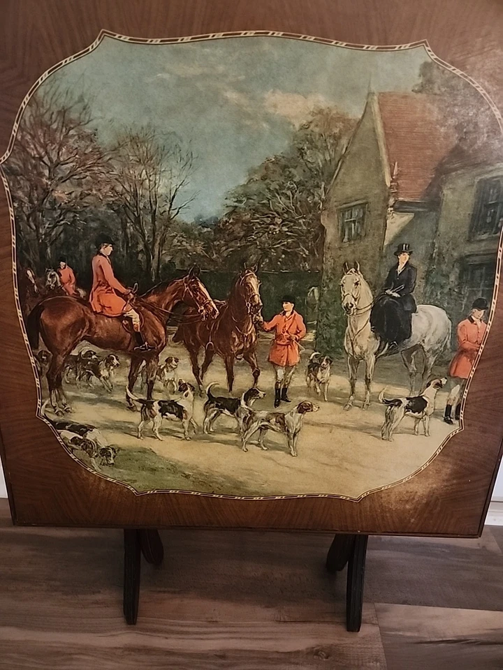 Mesa de cartas plegable vintage, juegos, la caza, arte chimenea, caballos, zorro Foto 2 de 4
