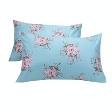 Soft Blue Cotton Pillowcase Set of 2, Floral Printed Queen Size Queen, 10