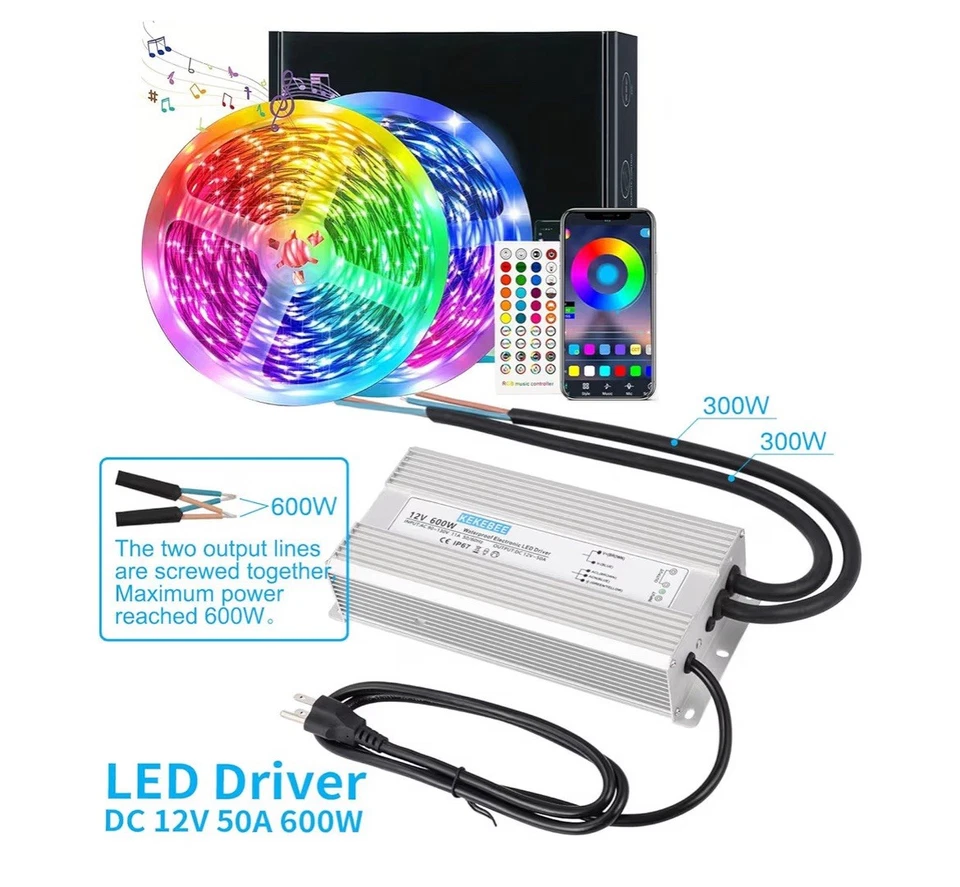 Waterproof Electronic 12V 600W LED Driver 110/120V AC to 12V DC Transformer 50A - Image 4 of 4