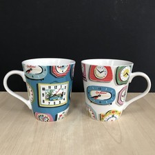 Cath Kidston Retro Clocks Stanley Mug x 2 Blue & White One Pint by Churchill