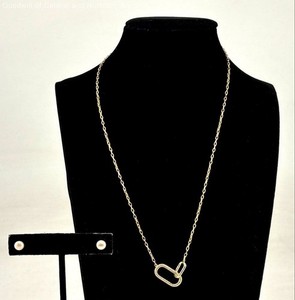 925 Sterling/Vermeil Pearl Stud Earrings & 16.5-18.5" CZ Pendant Necklace 4.9g