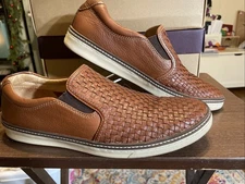 Johnston & Murphy Mens 11 M McGuffey Woven Leather Slip On Loafers Shoes Brown