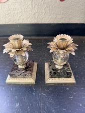 Vintage Dilly Candle Holders. Set Of 2. Made In USA. Glass marble granite gold