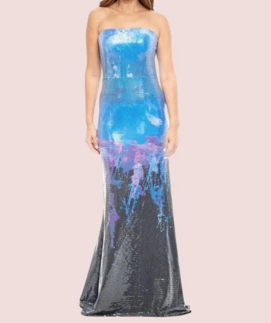 Rene Ruiz Collection Strapless Fit and Flare Gown Sequin Size 4 Blue/Black $399