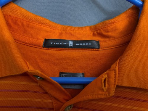 Polo de golf Tiger Woods Collection naranja a rayas para hombre talla Lg Dri-Fit - Imagen 2 de 2