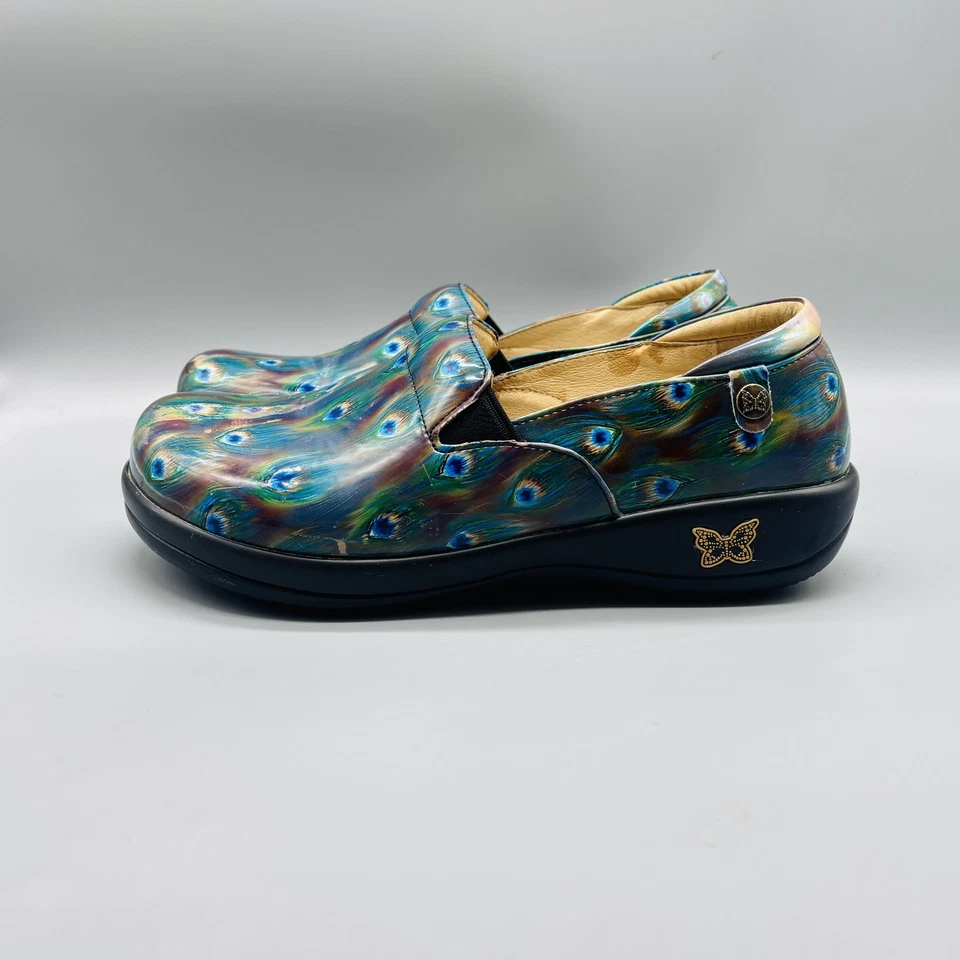 Туфли женские Alegria 9 зеленые бирюзовые Keli с принтом павлина сабо нескользящие устойчивые для ухода за больными - Изображение 4 из 4